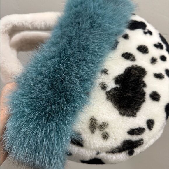 Colorblock Handmade Real Fox Fur & Shearling leather Top Handles Bag/Multi Use - Picture 13 of 16